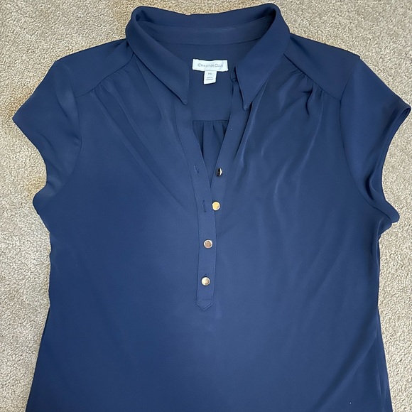 Charter Club Womens Linen Lantern Sleeve Top Blue Size Petite Small